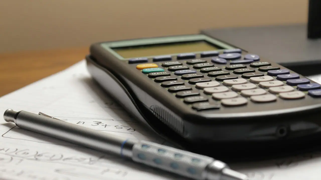 Calculadora y bolígrafo sobre una hoja de cuentas